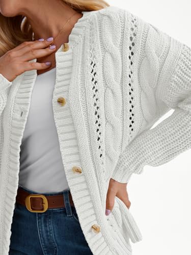 Image of LILLUSORY Women Cable Knit Cardigan Sweaters Cotton Button Up Chunky Outfit | Crochet, Open Front, Cozy Knit, Oversized, Trendy Fall Outfits, Winter Clothes, 2026 Outerwear