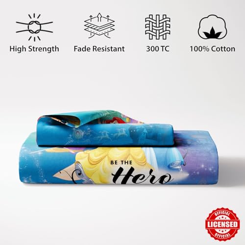 Image of Sassoon Disney Princess (Blue) Digital Printed, Cotton Single Bedsheet, 300 TC, 1 Pillow Cover, Fade Resistant, Bedsheet for Kid's Bedroom, (1.50m X 2.35m)
