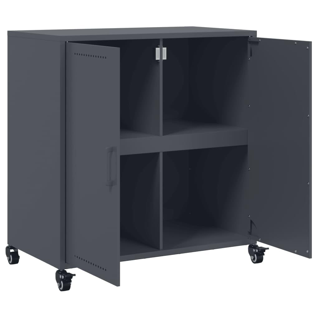 Buffet anthracite 68 x 39 x 72 cm en acier avec roulettes