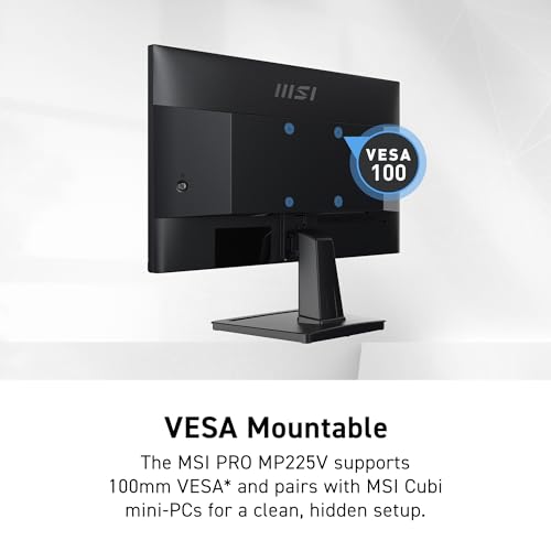 Image of msi PRO MP225V, 22-inch, 1920 x 1080 (FHD) Computer Monitor, 100Hz, Adaptive-Synch, HDMI, Video Port, Low Blue Light, Eye-Q Check, VESA Mountable, Tilt, 1ms, Black