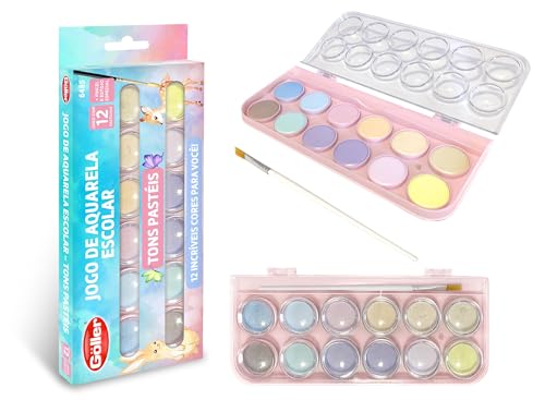 Jogo de Aquarela Cores Pasteis estojo 12 cores