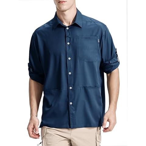 Men's Fishing Shirts Long Sleeve Sun Protection UPF 50+ SPF Lightweight Cool Shirt Button Down Shirts for Hiking Travel Navy L Cover
