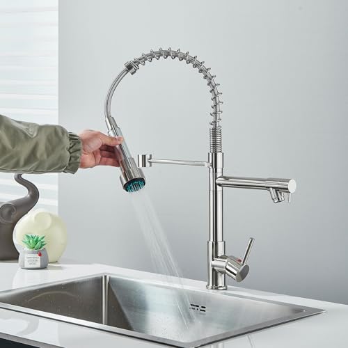 TINICO Torneira Cozinha Gourmet Misturador Monocomando Com Spray Extensor, Bocal Inclinado, Volante