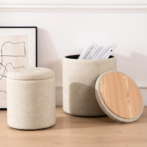 oakvivo Faux Leather Round Ottoman with Storage image