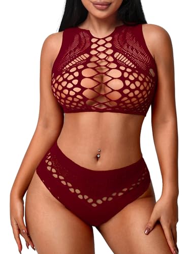 Image of Avidlove Womens Fishnet Lingerie for Women Sexy Two Piece Lingerie Set Stripper Outfit