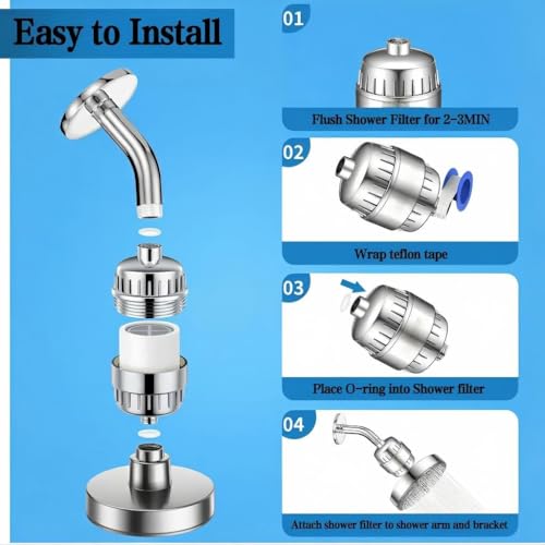 Image of 20 Stage Shower Filter for Hard Water - 99% Removal High Output Shower Head Filter for Chlorine, Heavy Metals, Improve Skin, Hair and Nails, Chrome Finish, Silver