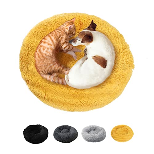 jiuzcare Peluche Ciambella Per Animali Domestici 50cm Cuccia Per Gatti Letto Per Cani Rotondo Donut Marshmallow Pet Bed Cuccia Antistress Cane Calming Bed Dog Cuccia Cane Morbida Cuccia Gatto, Giallo