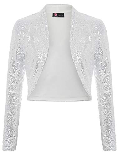 KANCY KOLE Women's Sequin Shrug Long Sleeve Open Front Cropped Bolero Jackets S-XXL