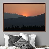 Framed Canvas Wall Art Orange Sunset Abstract Aerial Colorful Digital Art Landscape Minimalist Mountain Top Multicolor - 16x24 inches