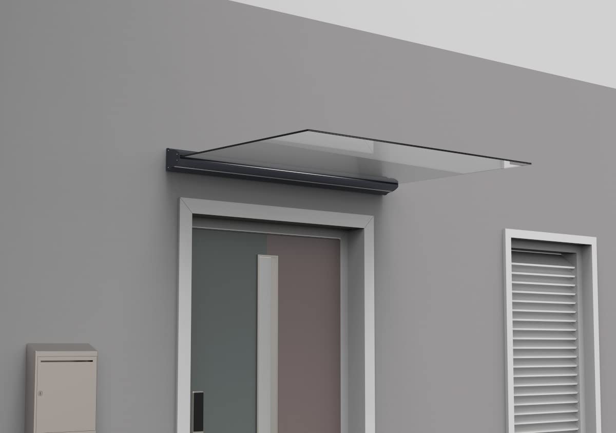 SCHARTEC Glas Vordach mit LED Beleuchtung - Hochwertige Haustür Überdachung mit beleuchteter Glasplatte und Bewegungsmelder - Haustürvordach - Glasvordach