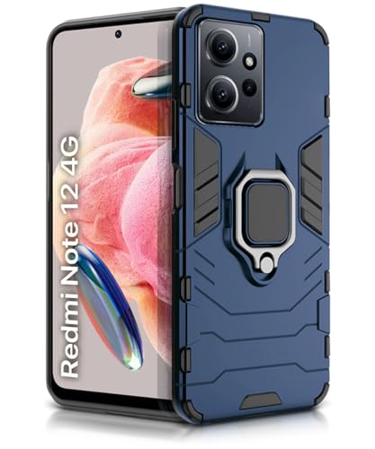 Image of WOW IMAGINE Shock Proof Back Case Mobile Cover for Xiaomi Redmi Note 12 4G | Back Cover Case (Tough Armor | Hybrid PC + TPU | Ring Holder & in-Built Kickstand | Blue)