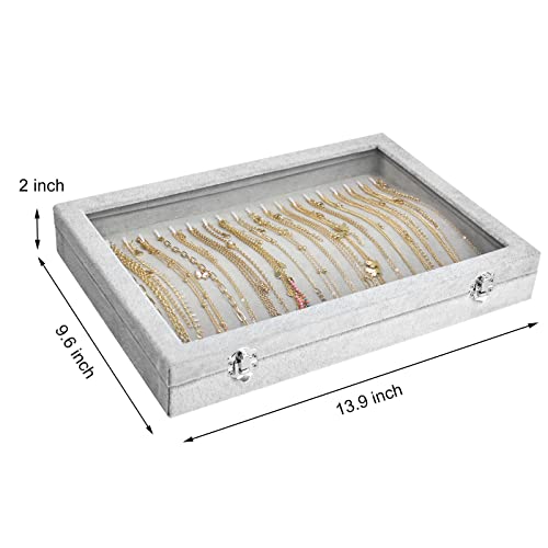 Necklace Organizer Box Premium 20 Hooks Necklace Display Jewelry Tray with Transparent Lid Jewelry Necklace Display Box for Necklace Pendants Suitable for Women and Girls (Grey) - Image 4
