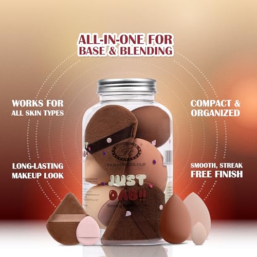 Image of Fashion Colour Just Dab!! 12PCS Makeup Sponge Set | Beauty Blender, Powder Puff & Cushion Puff | Foundation, Concealer & Powder Applicators | Soft, Flexible & Reusable | All Skin Types (03)