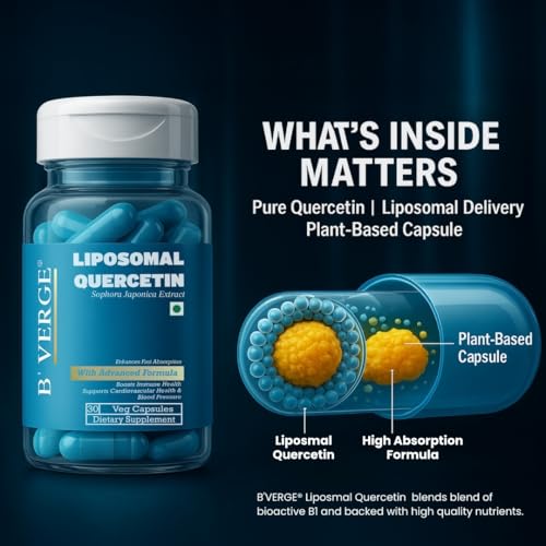Image of B'VERGE Liposomal Quercetin 100mg - Premium Antioxidant Support for Respiratory, Heart & Joint Health - Vegan, Non-GMO Capsules - 30 Capsules (Microbial & Heavy Metal Tested)