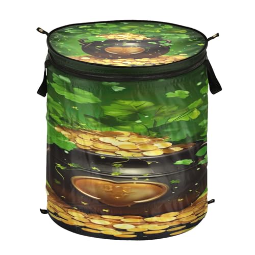 St Patrick s Day with a Pot Full Foldable Laundry Basket/Hamper, Foldable Laundry Baskets Pop up 50L with Zip Lid