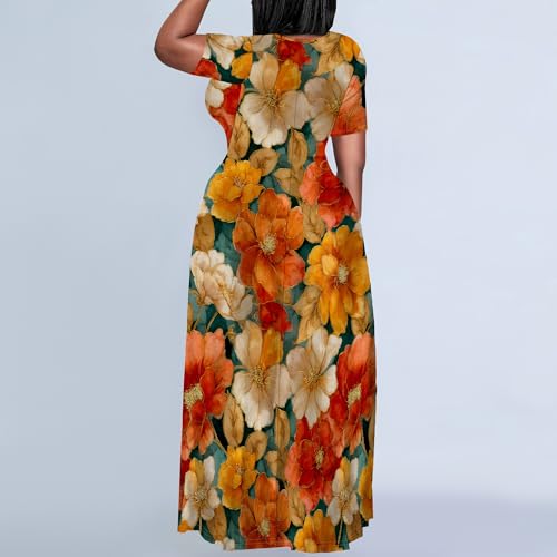 Image of PinkPatty Women's Plus Size Maxi Dresses Short Sleeve Sundress Summer T-Shirt Beach Long Dress with Pockets