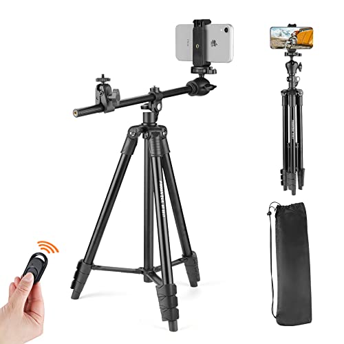 Phosnova 68" Cell Phone Tripod,Overhead Camera Tripod Stand With Remote,360° Rotation Horizontal Extendable Arm Iphone Stand For Recording/Webcam #TOP4
