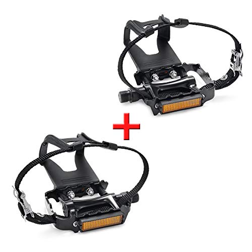 SEQI Bike Pedals with Clips and Straps, for Spin Bike, Exercise Bike