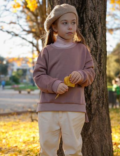 Image of Arshiner Girls Crewneck Sweatshirt Long Sleeve Pullover Tops Drop Shoulder Sweatshirts Side Split