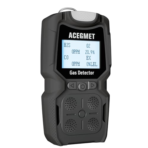 Image of ACEGMET Gas Detector, 4 Gas Monitor Multiple Indicator (Vibration, Audible, Visual) H2S, O2, CO and LEL 4 Gas Monitor Personal Rechargeable 4 Gas Meter 2 Years of Sensor Life Gas Sniffer