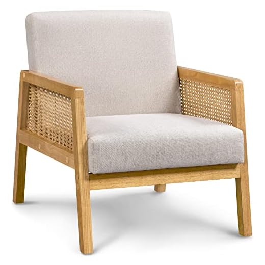Yaheetech Fauteuil de Salon en Bois Design Rotin Massif Siège Confortable en Tissu Fauteuil Relax avec Coussins Rembourrés Fauteuil d'appoint pour Salon Chambre Terrasse Véranda Jardin Beige/1