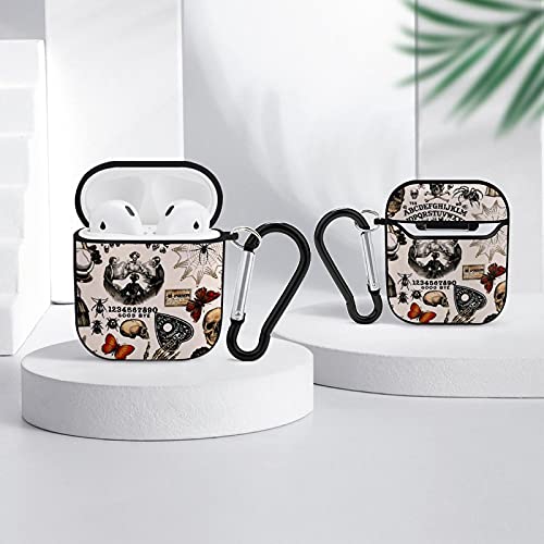 Xuj Yoga Airpod Case Soft Silicone Flexible Skin Vintage Skull Skeleton Spider Web Witch Board Gothic Case Cover For Apple Airpods 2&1 Fashion For Girls Boys With Keychain #TOP3