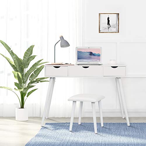 Laneetal Make-uptafel met spiegel, kaptafel met opklapbare spiegel, bureau 100x40x75cm, wit - Image 6