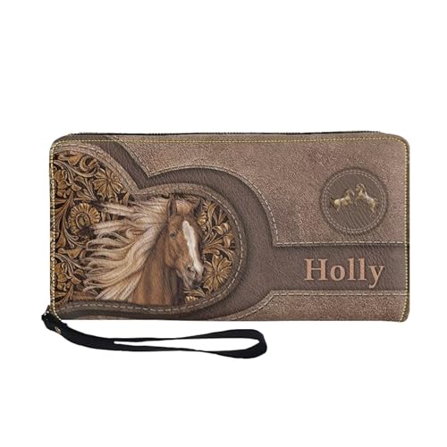 Image of Bulopur Personalized Name Wallet Wristlet for Women RFID Blocking Western Horse Small Leather Card Case Wallet with Zipper Clutch Purses for Ladies Waterproof Phone Holder Gifts for Mom