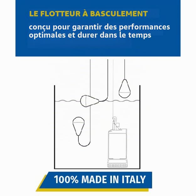 Interrupteur à Flotteur E-FLY 10 m, Régulateur de Niveau Made in Italy pour Eaux Usées
