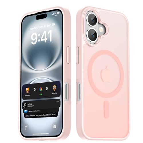 Image of LATVIN for iPhone 16 Case, Magnetic Phone Cover, Compatible with MagSafe, Military Grade Protection, Translucent Matte Frosted Back, Pink