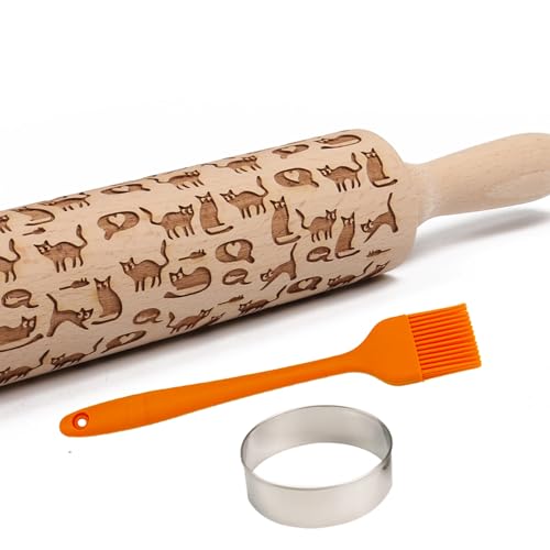 Big Role Embossed Rolling Pin For Baking Cookies Embossing Rolling Pins With Design Wooden Engraved Springerle Roller Pin Dough Animal Patterned Clay Pottery Ceramic Stamp Gifts Bakers Women Kids cover