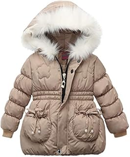 Mousmile Toddler Baby Girls Fleece Down Jacket Coat Fur Hooded Long Sleeve Parka Winter Thick Cotton Overcoat (Age:12-18 Months, Beige)