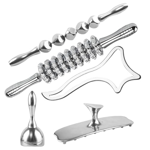 ONUEMP 5-in-1 Stainless Steel Therapy Massage Tools, Gua Sha Scraping Fascia Massage, Maderoterapia Kit Colombiana for Lymphatic Drainage, Cellulite Remover, Ice Body Sculpting