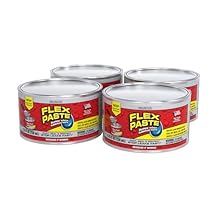 Flex Paste, Waterproof Paintable Putty, Spackle Sealant, Fill Gaps Cracks Holes, Block Out Water and Air, UV Resistant - Walls, Drywall, EPDM, Concrete, Roof, RV Repairs, Clear, Half-Quart, Case of 4