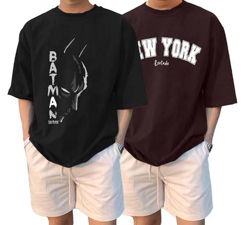 Image of LEOTUDE Men's Half Sleeve Round Neck Cottonblend Graphic Print Oversized Tshirt for Man