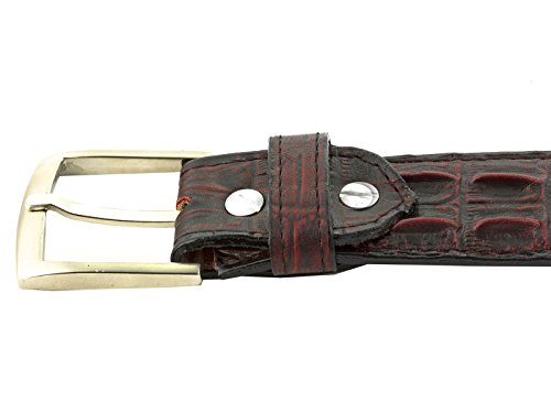 El Presidente Mens Black Cherry Cowboy Belt Crocodile Tail Print Leather Belt Silver Buckle3