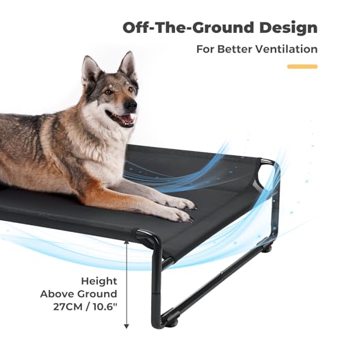Veehoo Outdoor Elevated Dog Bed, Cooling Raised Dog Beds for Large Dogs | Washable Dog Cot with Headrest Sides, Non-Skid Feet, Breathable Mesh, Cooling Pet Hammock for Indoor or Camping, 47", Black by Veehoo - Used condition - Image 4