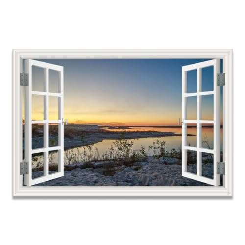Cuadro lienzo efecto ventana vista al lago paisaje natural para salón 20x30
