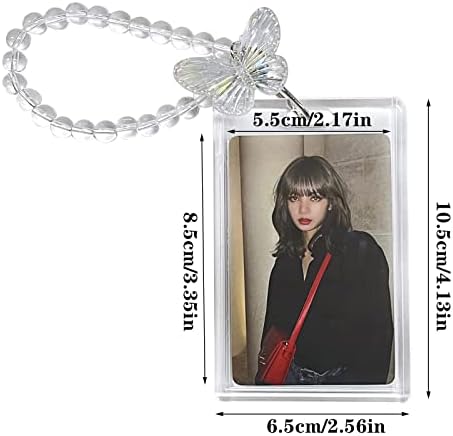 Acrylic Kpop Photocard Holder, 3 Inch Credit ID Bank Card, Bus Card Student Card Pendant Keychain Badge Holder (A)
