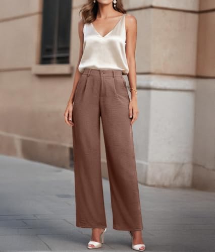 Image of Feiersi Womens Casual Wide Leg Pants High Waisted Button Down Straight Long Trousers Palazzo Pants