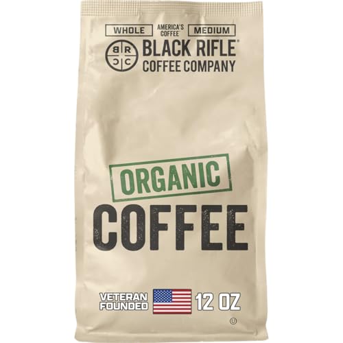 Black Rifle Coffee Company Organic, 12oz Bag, Whole Bean Medium Roast - Roasted Blend Made from Arabica Beans - Colombian & Brazilian Beans - Veteran Founded & American Made