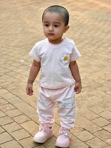 Image of Nap Chief Girls Printed Cotton Co ord Set, Tshirt & Joggers Set for Casual Wear