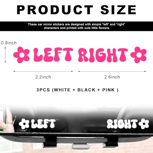 Image of Left Right Car Sticker, Beautiful Rear View Mirror Decor Waterproof Vinyl Sticker, Cute Left Right Auto Window Decal Vanity Mirror Decoration for Women Girl, Car Accessories (White+Black+Pink)