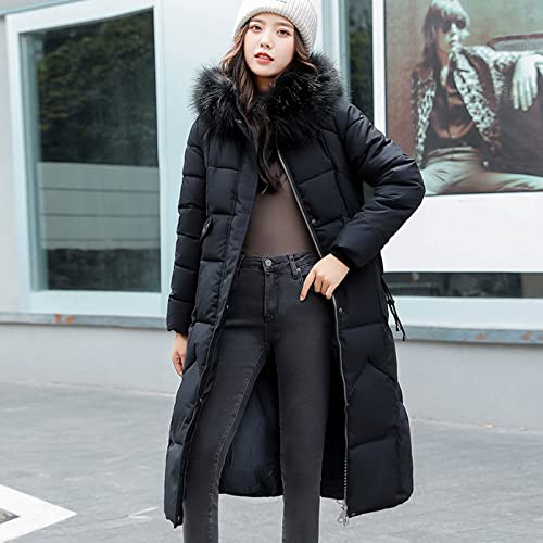 Women Jackets Casual, Winter Coats For Coat Women's Red With Fur Hood Fashion Autumn And Slim Mid-Length Thickening Warm Cotton Jacket Invierno Dressy Clothing Prime Deals Abrigos (L, Black) #TOP3