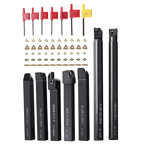 Set di 7 inserti in carburo indicizzabili CCMT060204 DCMT070204 11IR 16ER MGMN200 per barra di alesatura del tornio con gambo da 12 mm, finitura in