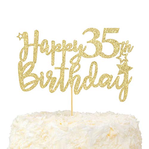 LOVENJOY 35 Geburtstag Mann und Frau Tortendeko Hallo 35 Gold Glitzer Happy 35th Birthday Cake Topper für Party Dekoration Cover