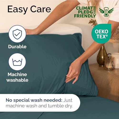 Image of Full Size 4 Piece Sheet Set - Ultra Soft & Cooling Bed Sheets - Deep Teal | Fits 8 Inch to 16 inch Mattress, Wrinkle Free & Fade Resistant with Deep Pockets, Breathable, Comfy Hotel Luxury Bedding