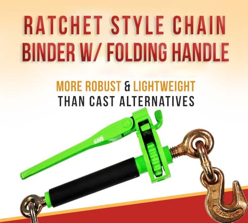 Image of Mytee Products 8 Pack 3 /8 inch-1 /2 inch Hi-Viz Green Heavy Duty Folding Handle Ratchet Load Binder w /Grab Hook 12,000 lbs WLL | Tie Down Hauling Chain Binders for Flatbed Truck Trailer