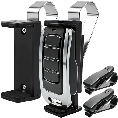 GZjiyu Pack of 2 Garage Door Opener Clip, Adjustable Visor Clips with 2 Glasses Holders for Car Sun Visor, Hand Transmitter Holder Car for Garage Door, Remote Controls of Different Sizes (45-67 mm)