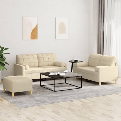 Brokky Juego de sofás con Cojines 3 Piezas Sofas de Salon sofá con Cojines Tela Crema / 3201300